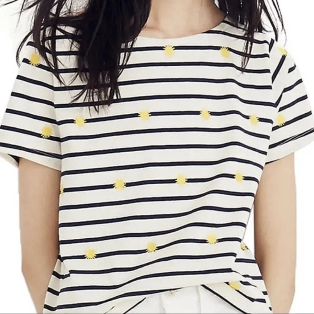Madewell Embroidered Sun Setlist Boxy Short Sleeve Top Stripe Size Large